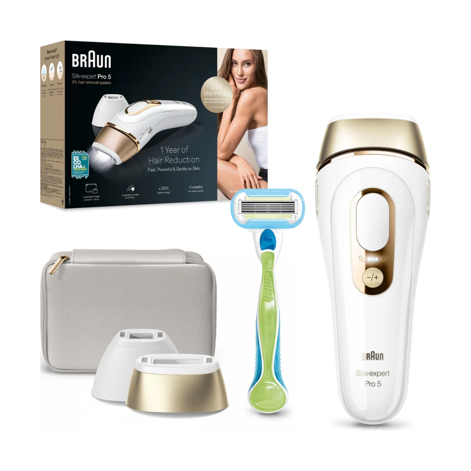 IPL PRO 5 מכשיר להפחתת שיער לצמיתות + ראש צר Braun